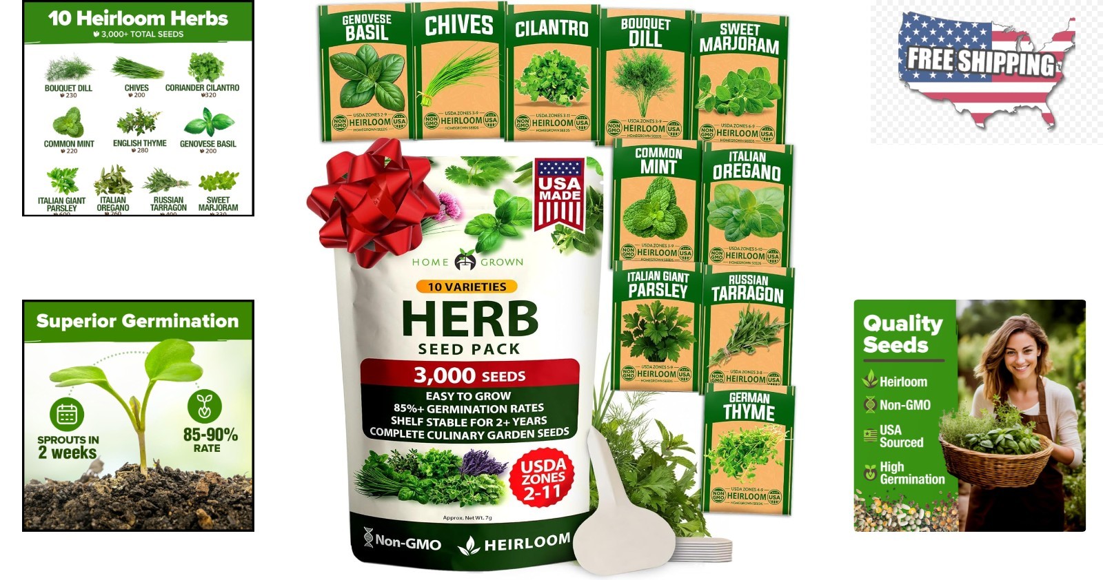 Culinary Herb Seed Kit – 10 Non-GMO Varieties for Indoors & Outdoors Gardening