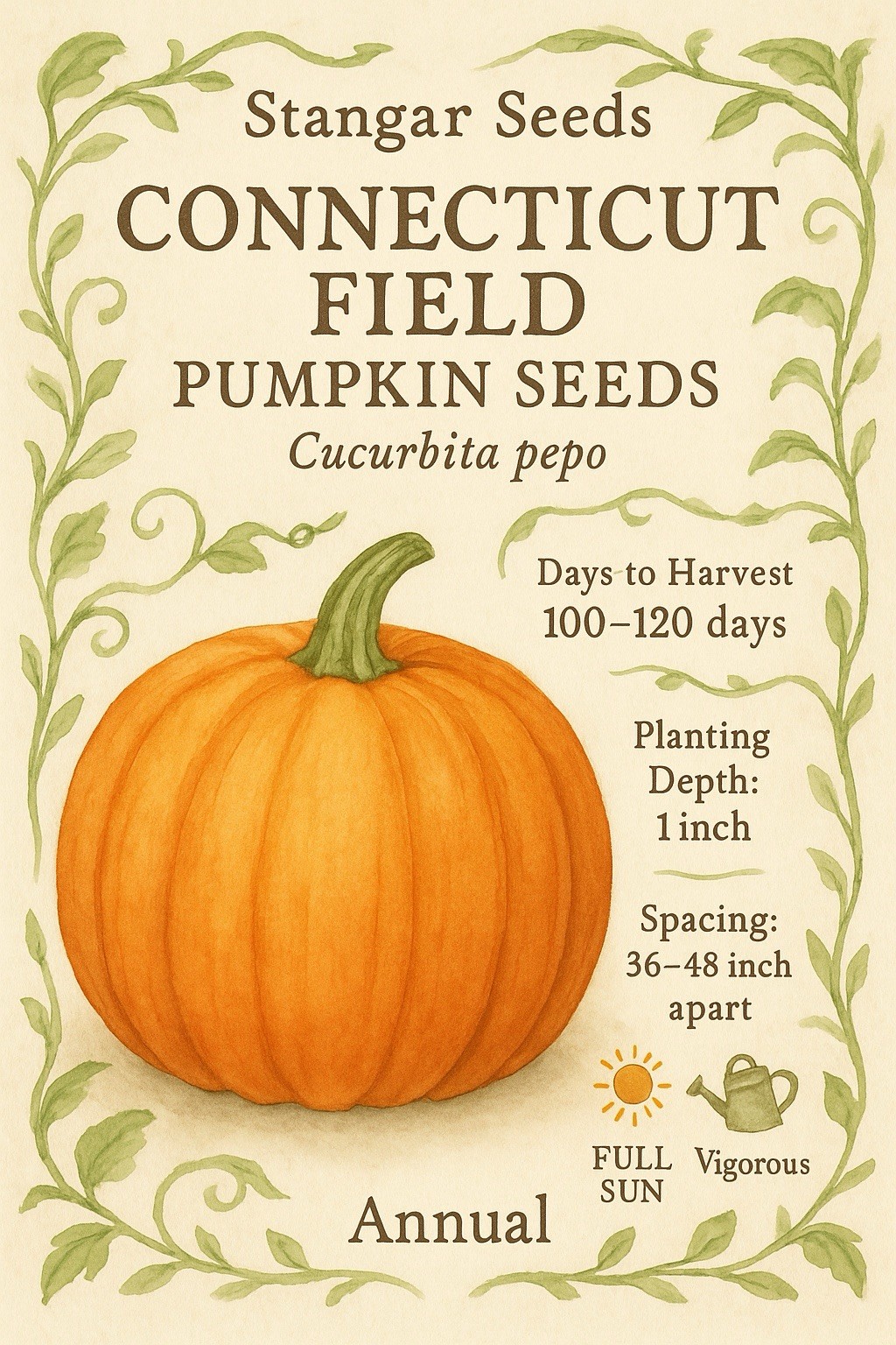Pumpkin Connecticut Field Seeds, Traditional Pumpkin, Non-GMO, Free Shipping