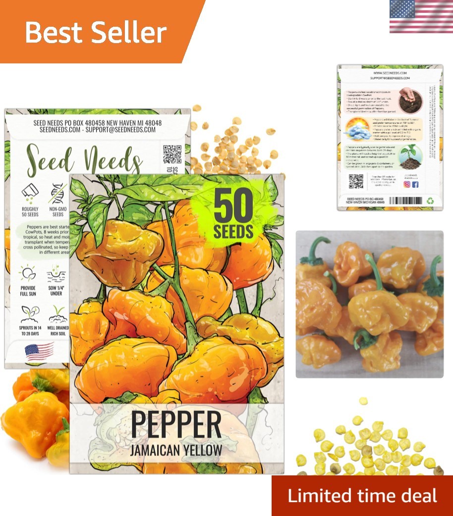Fresh Heirloom Jamaican Yellow Pepper Seeds – Plant Non-GMO Hot Peppers – 1 Pack