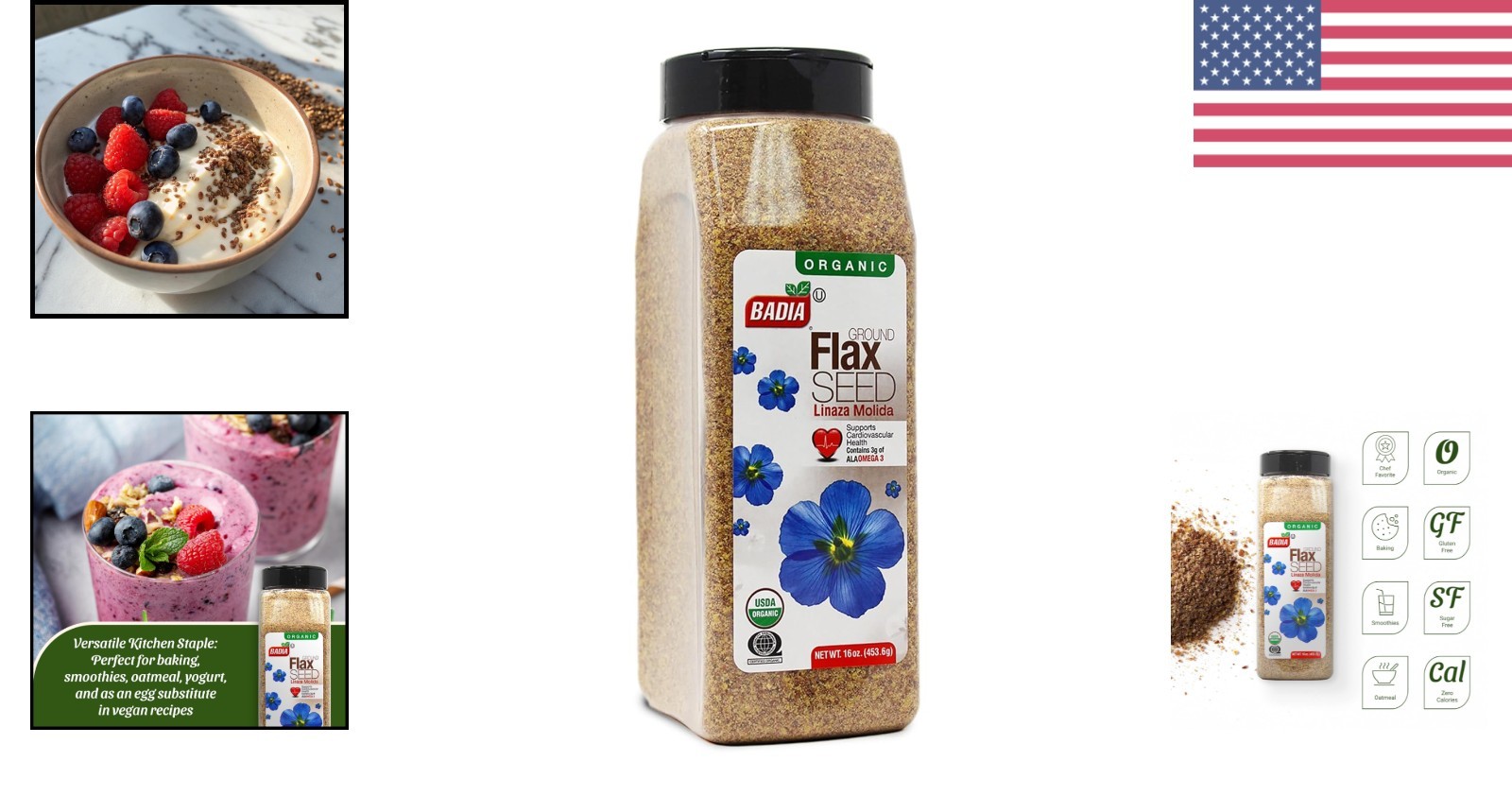 Certified Organic Flax Seed 16 oz High Fiber Omega-3 Gluten-Free