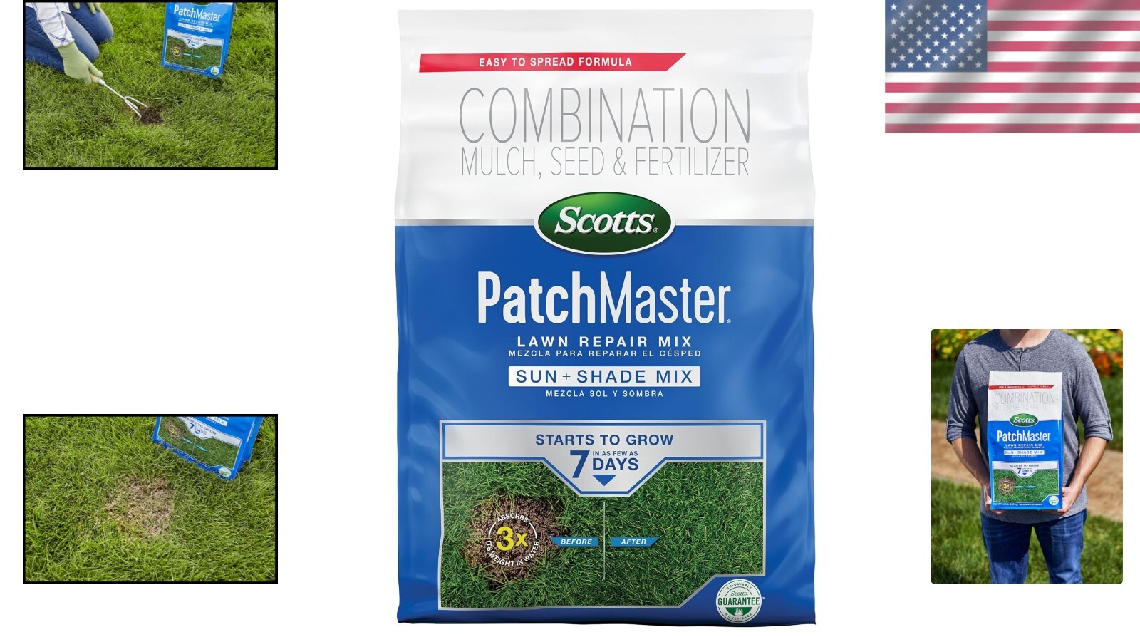 PatchMaster Sun + Shade Lawn Repair Mix – Grows Fast, 4.75 lbs for 140 sq. ft.