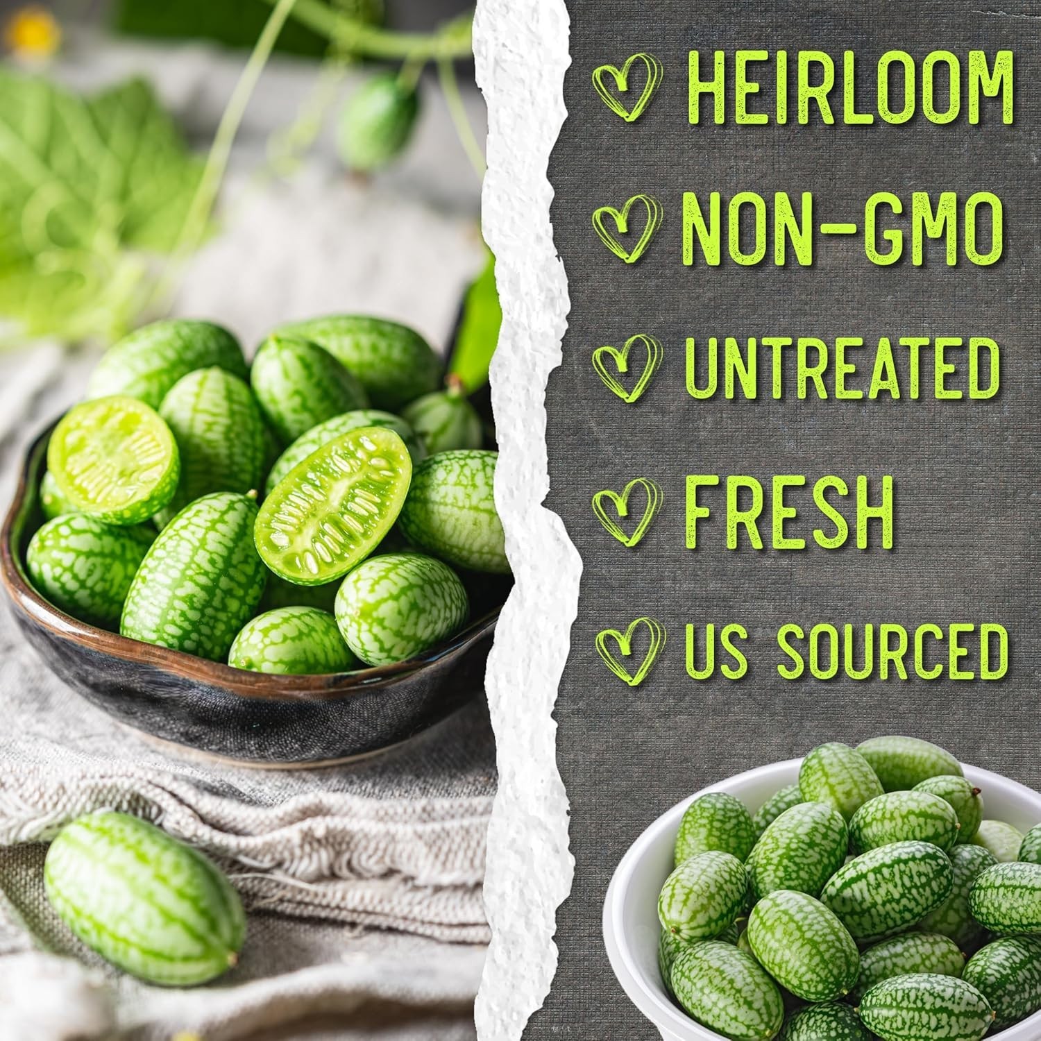 Delicious & Fun Cucamelon Seeds – Grow Mini Watermelons – 1 Pack of 30 Seeds