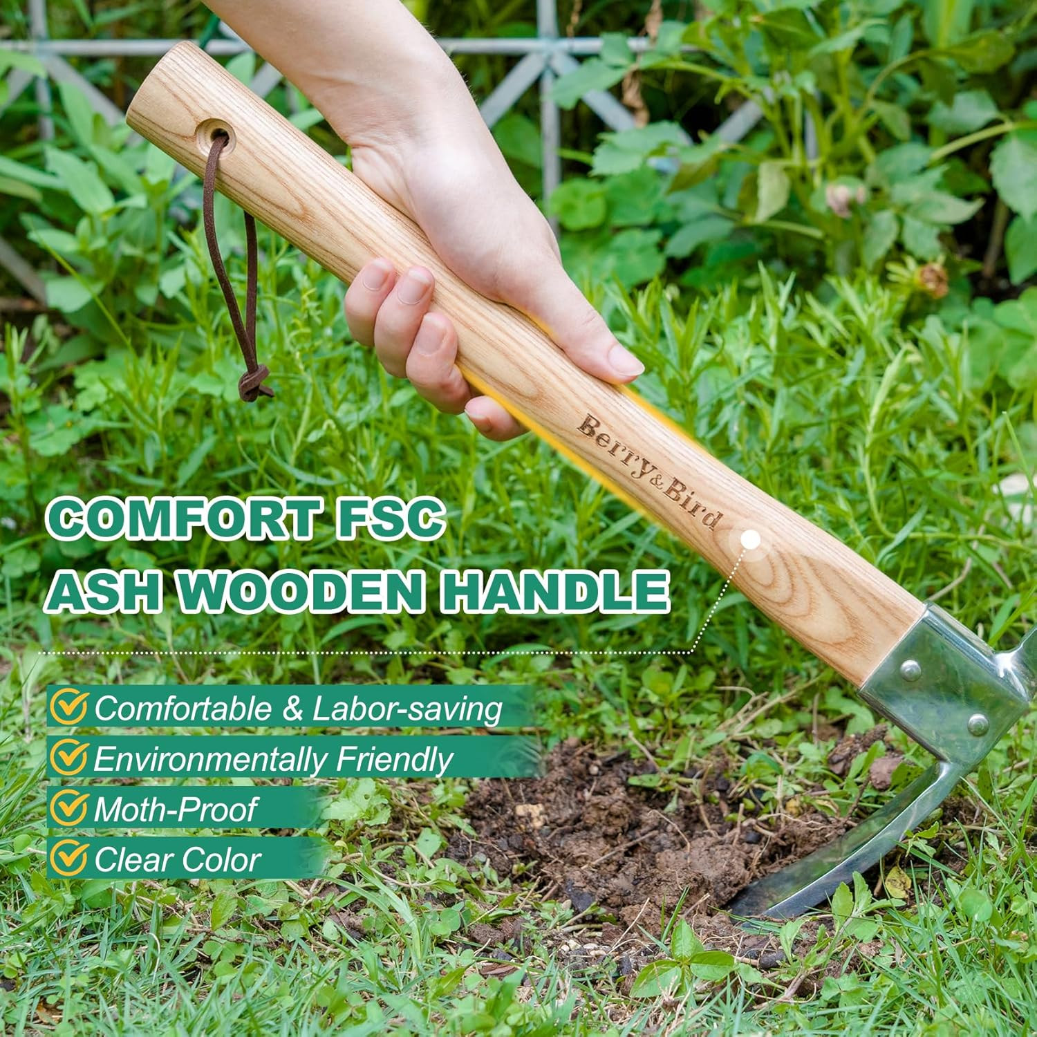 Berry&Bird Gardening Pick Axes, Stainless Steel Pickaxe Mattock Hoe with Wooden
