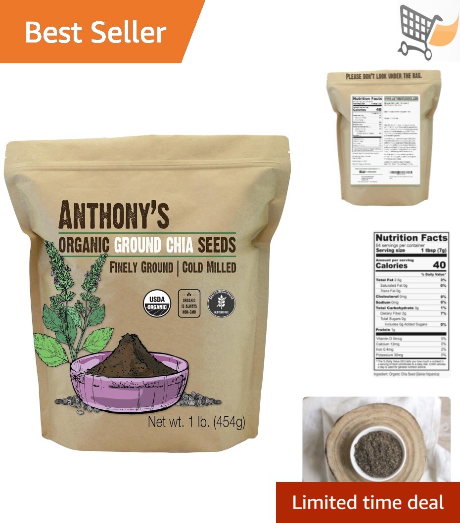 Organic Ground Chia Seed 1 lb Finely Milled Gluten Free Non GMO