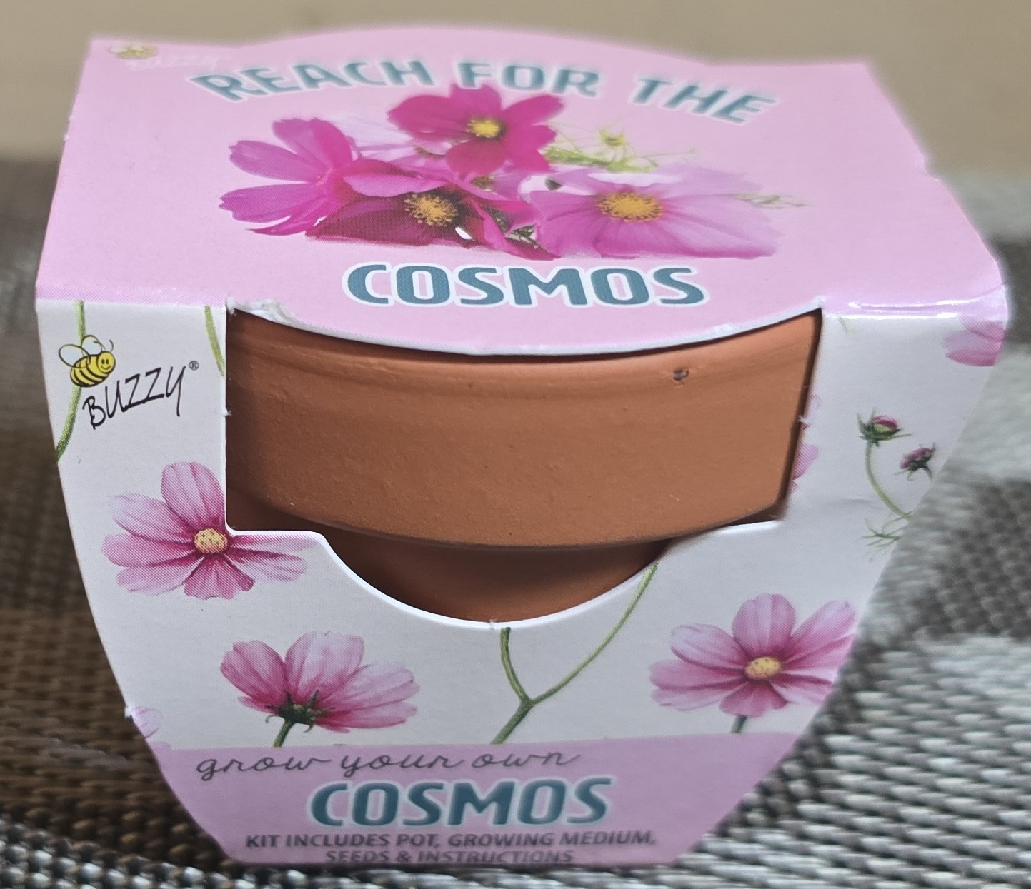 Buzzy Inc. Cosmos Complete Growing Kit; Clay Pot, Seeds, Growing Medium