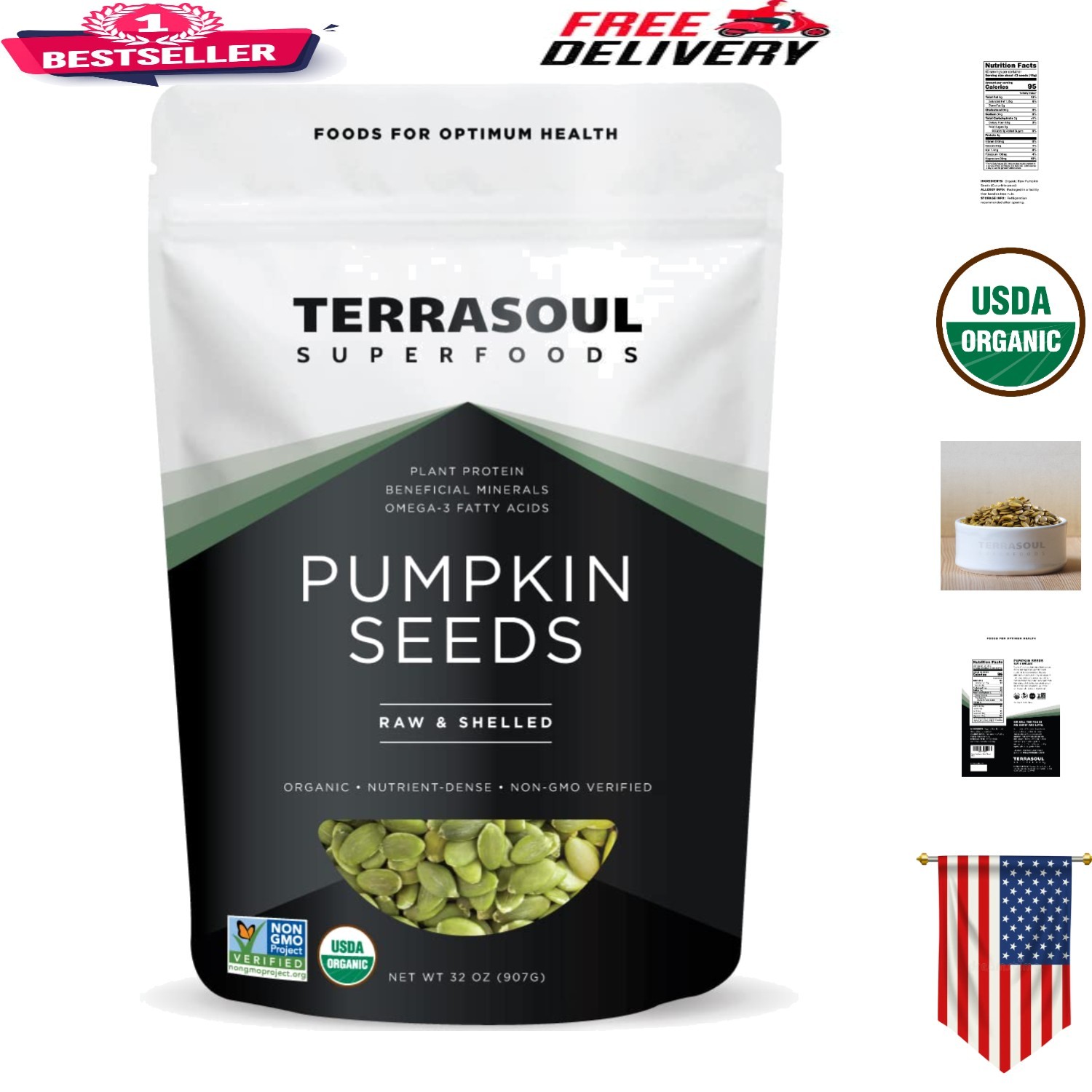 Organic Pumpkin Seeds 2 Lbs – Shelled, Raw, Unsalted & Gluten-Free