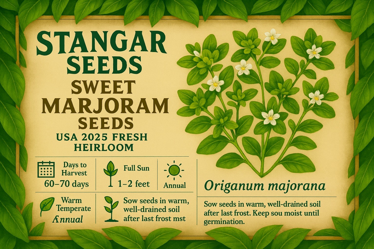 Origanum Majorana Herb Seeds Marjoram Sweet 2g USA Seller Non-GMO