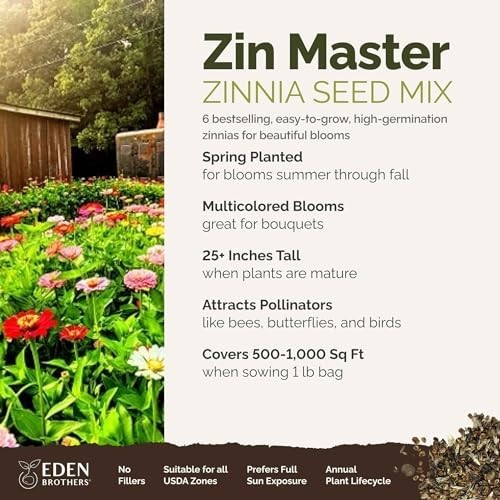 Zinnia Seeds Mix for Planting – 1 lb Non-GMO Flower Seeds, 6 Varieties, 480,000+