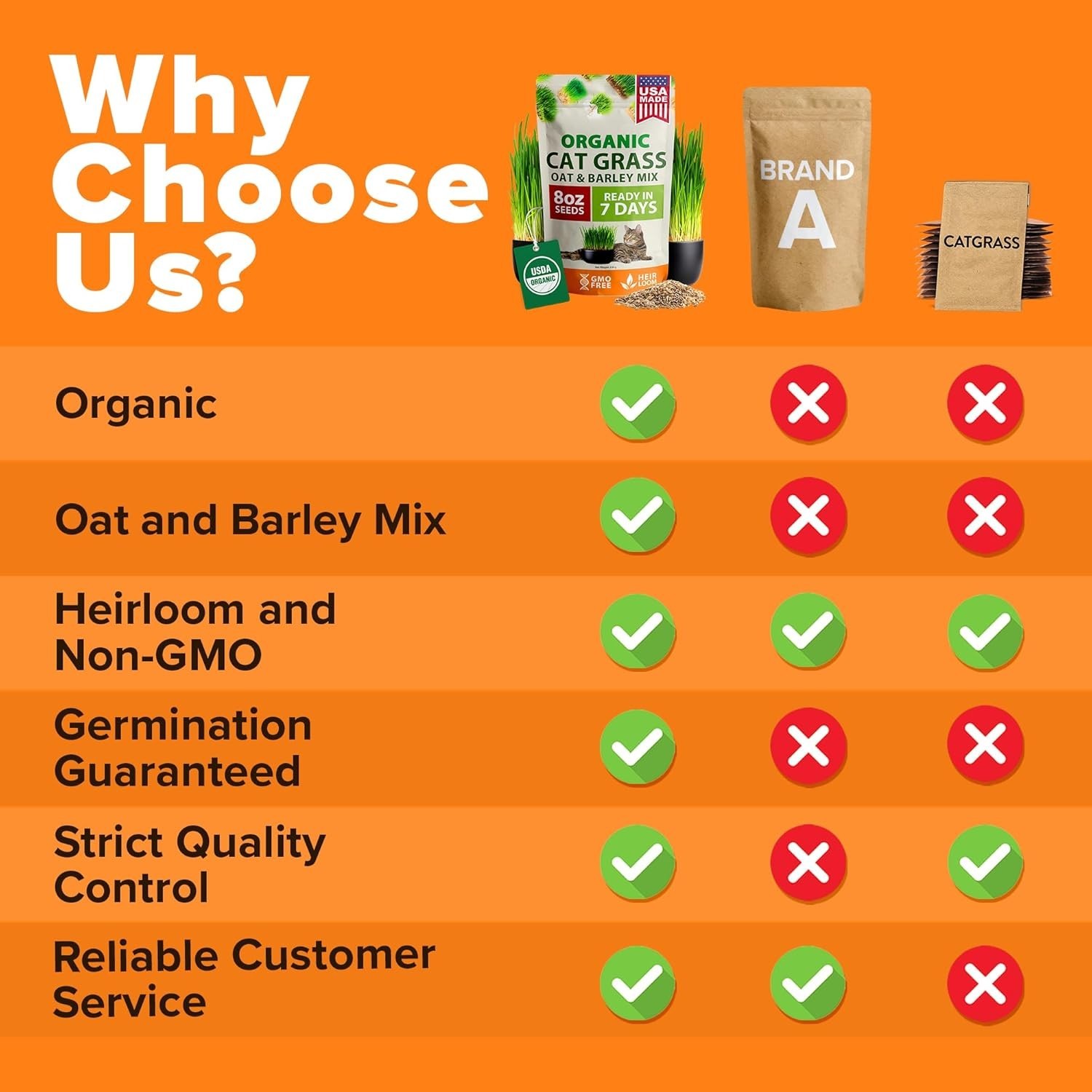 Organic Cat Grass Seeds Pack 8oz – 7200 Non GMO Heirloom Oat & Barley Grass S…