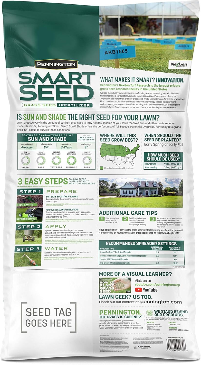Smart Seed Sun and Shade Grass Mix 20 Lb, Black Label