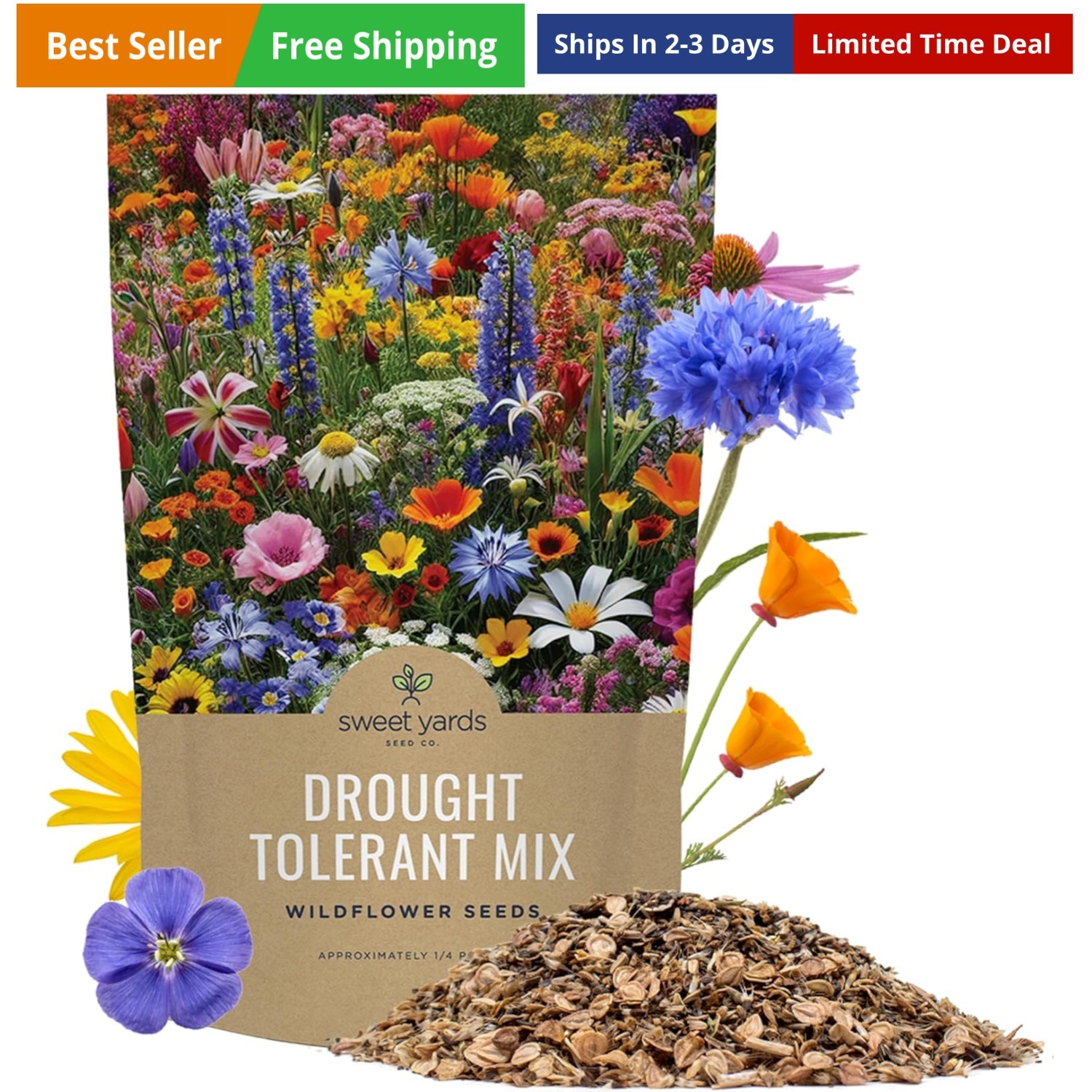 Drought Tolerant Wildflowers Mix – Bulk Quarter Pound Bag – Over 30,000 Open …