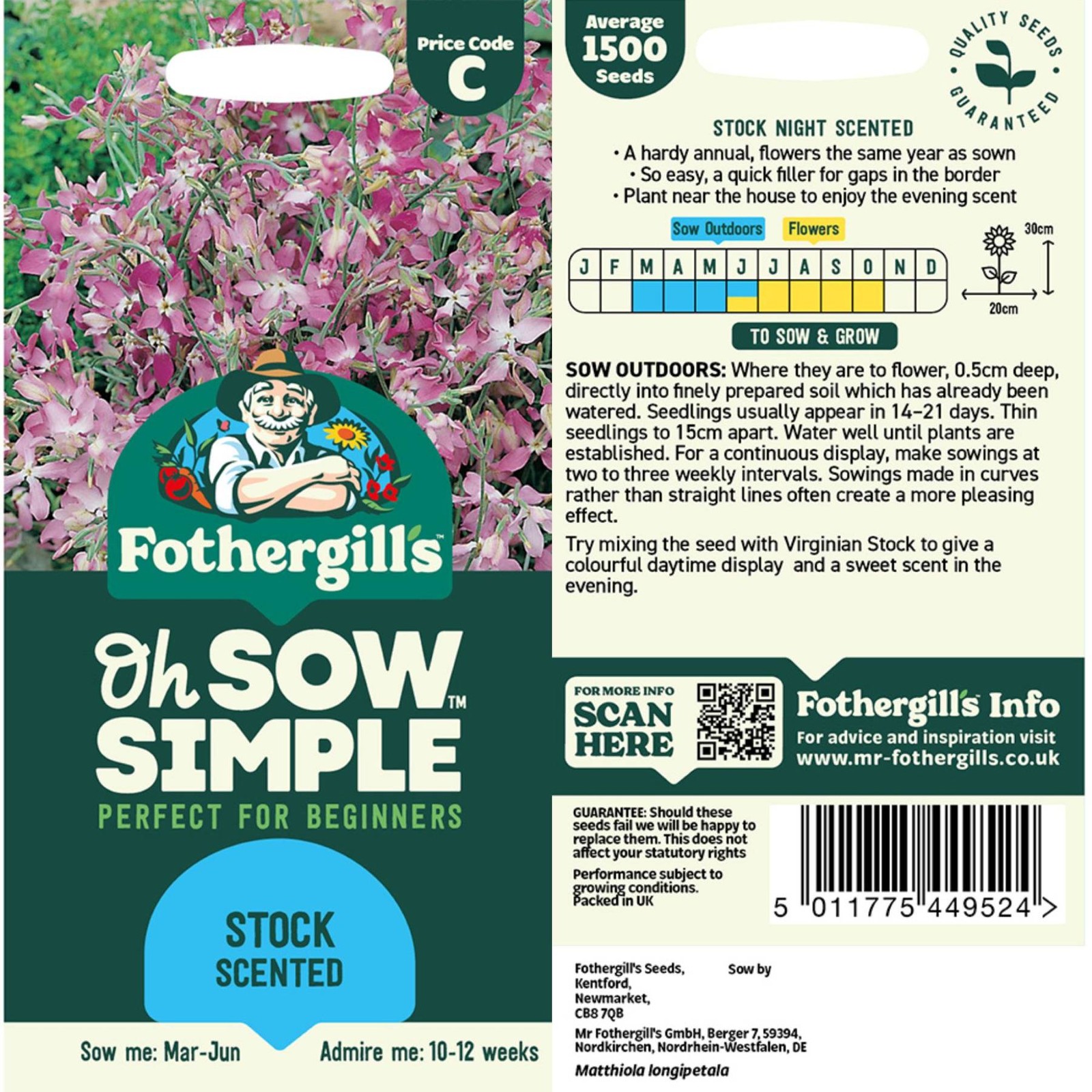 Mr. Fothergill’s Stock Scented Seed Oh Sow Simple, Easy to Grow