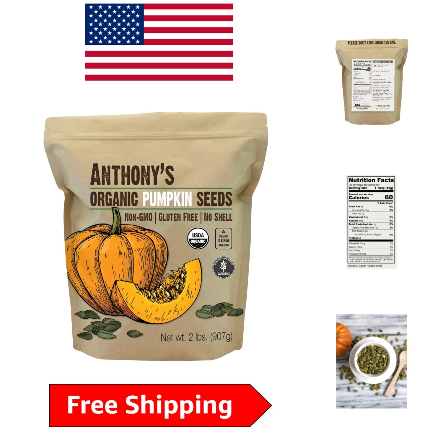 USDA Organic 2 lb Pumpkin Seeds – Non-GMO, Unsalted, Perfect for Healthy Recipes
