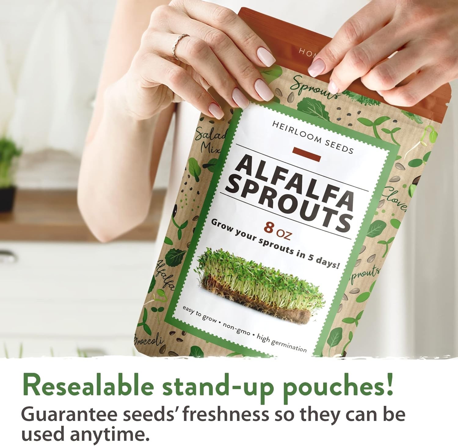 Healthy 8 oz Alfalfa Sprout Seeds, Low Maintenance for -Round Indoor Gardens