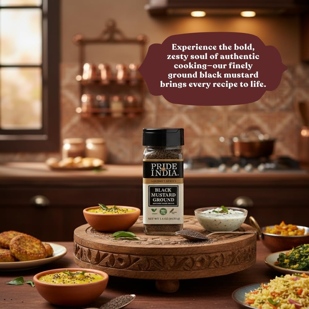 Gourmet Ground Black Mustard Seed – Pungent Flavor in 2.6 oz Easy Sifter Bottle