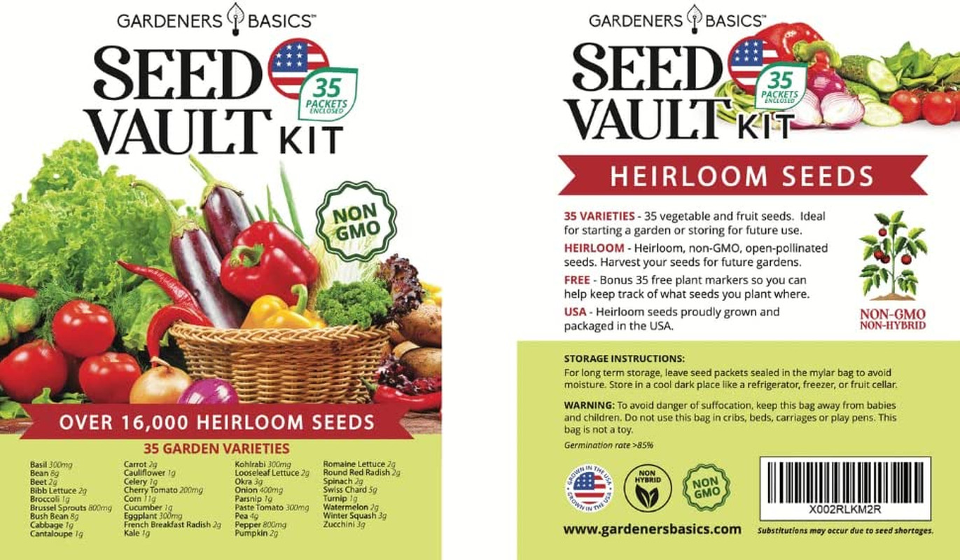 Survival Vegetable Seeds Garden Kit over 16,000 Seeds Non-Gmo and Heirloom, Grea