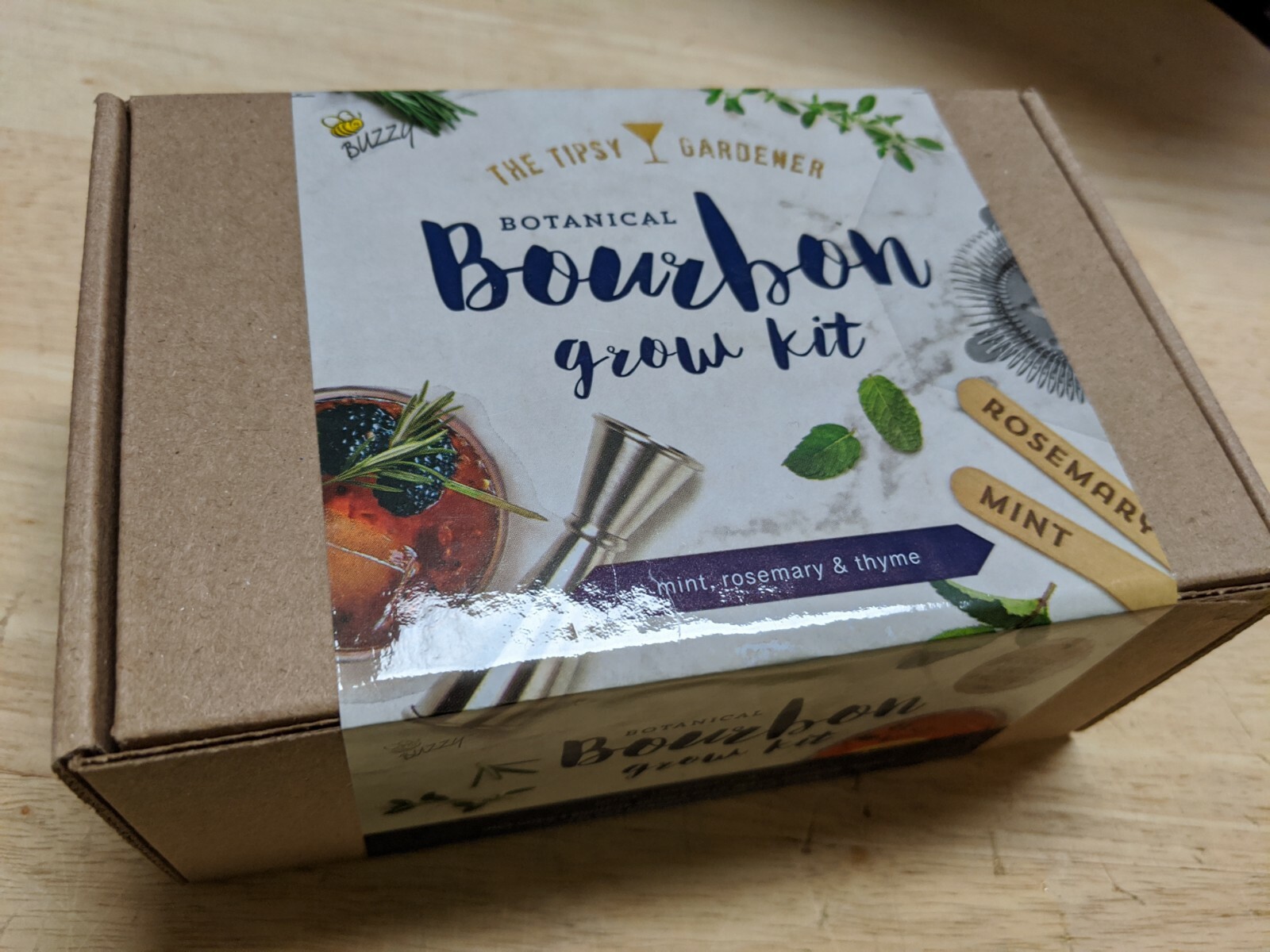 The Tipsy Gardener Botanical Bourbon Cocktail Grow Kit – Mint, Rosemary & Thyme