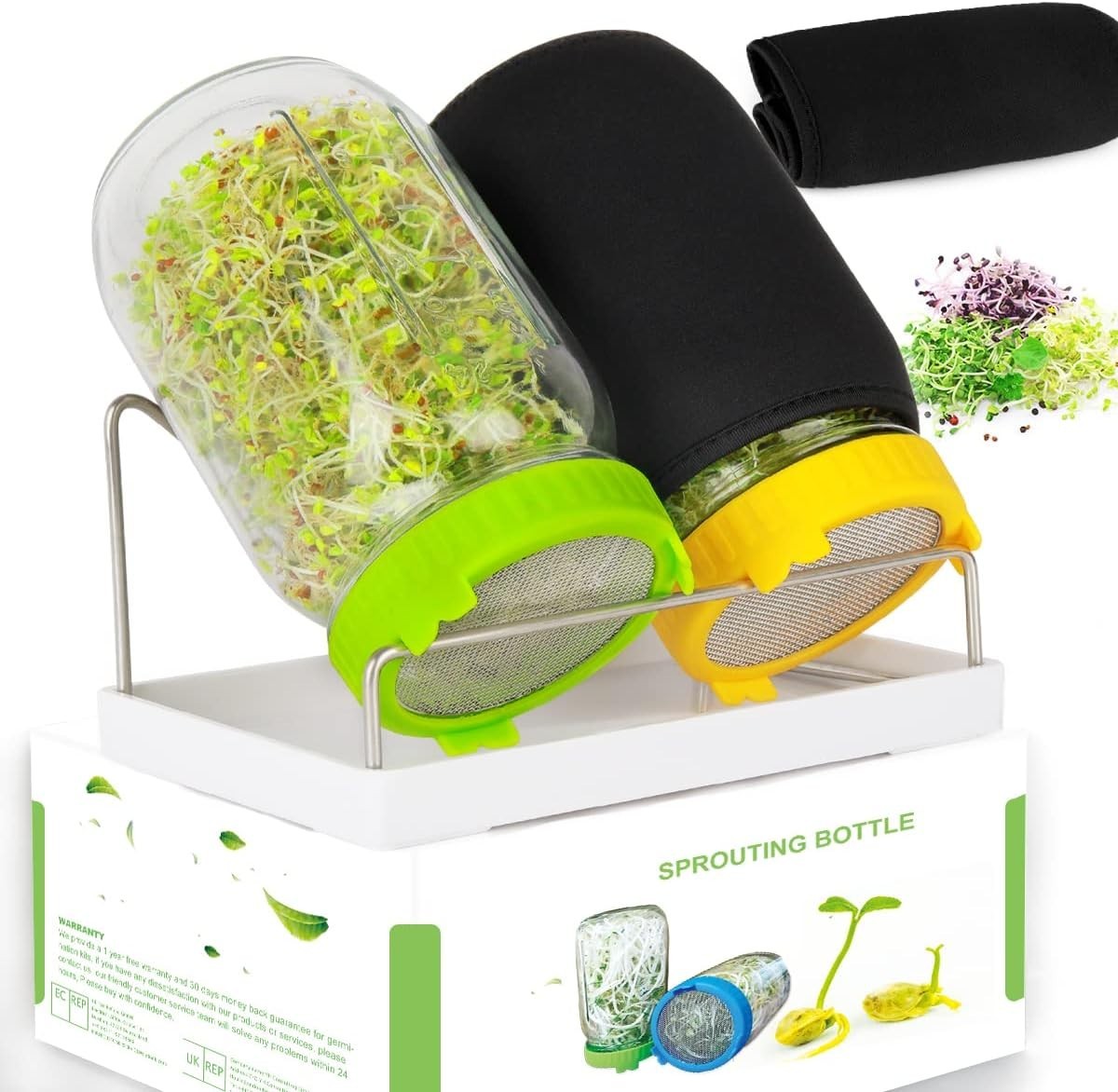 Family-Friendly Seed Sprouting System with 2 Jars, Drip Tray & Durable Materials