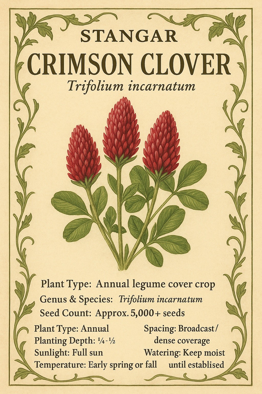 Crimson Clover Cover Crop Seeds | NON-GMO Cover Crop Seeds Heirloom Garden Seeds