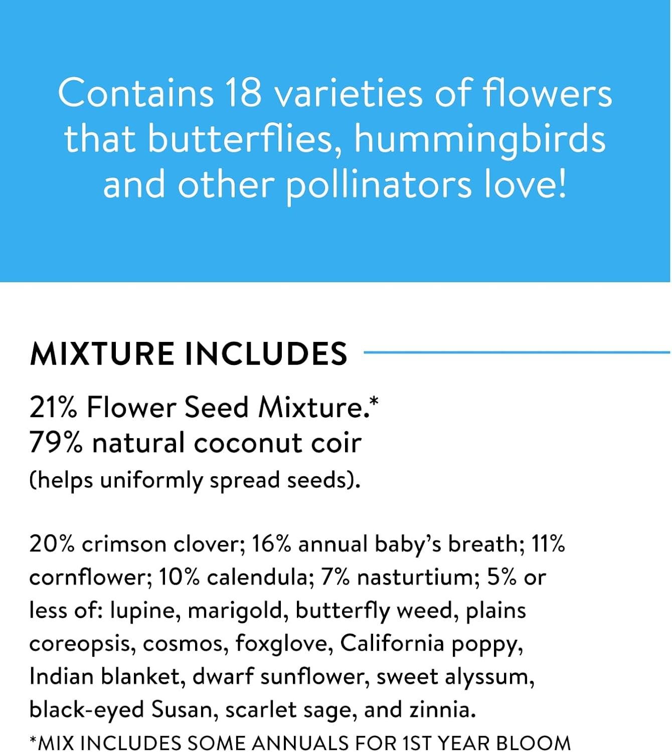 Burpee Wildflower 25,000 Bulk, 1 Bag 18 Varieties of Non-GMO Flower Seeds for Hu
