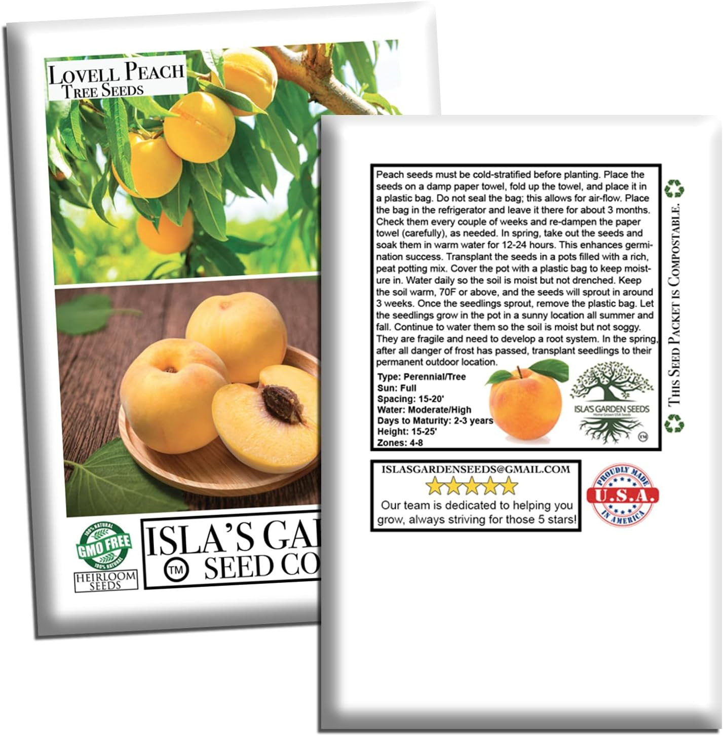 Lovell Peach Tree Seeds (Prunus Persica) – 2 Heirloom Non-Gmo Seeds by Isla’S Ga
