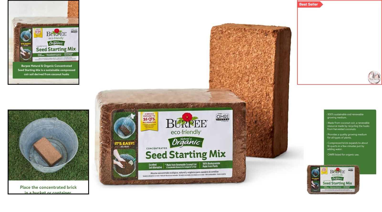 EcoGrow Organic Coconut Coir Seed Starting Mix, 16 Quarts
