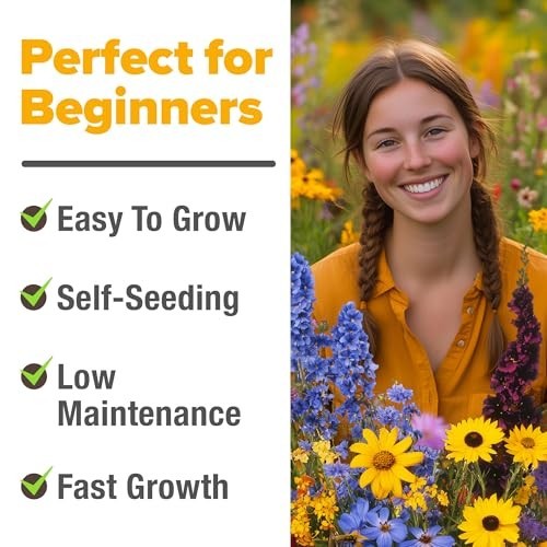 65,000+ Heirloom Wildflower Seeds Mix for Bees, Birds & Butterflies – 4 oz