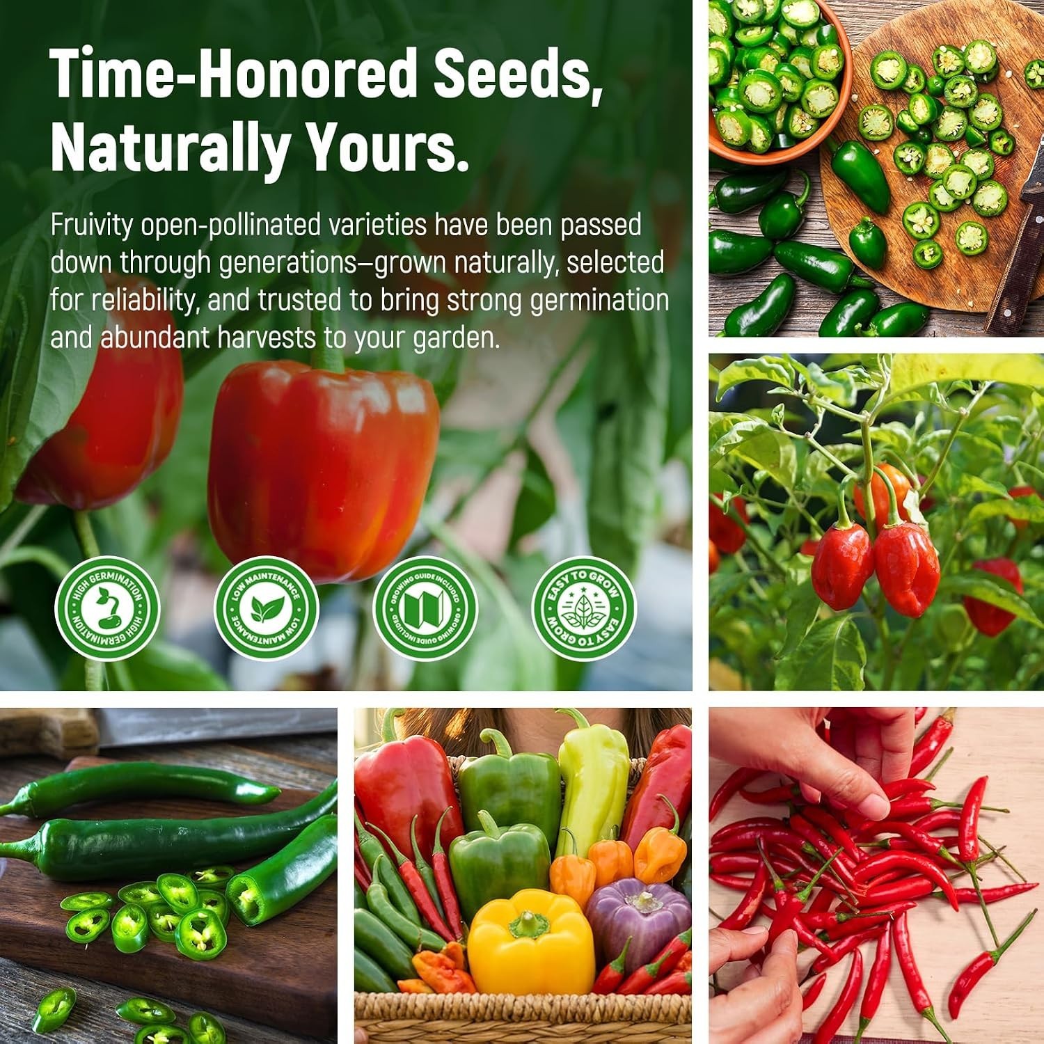 15 Sweet & Hot Peppers Seeds Variety Pack Jalapeño, Serrano, Cayenne, Bell, Haba