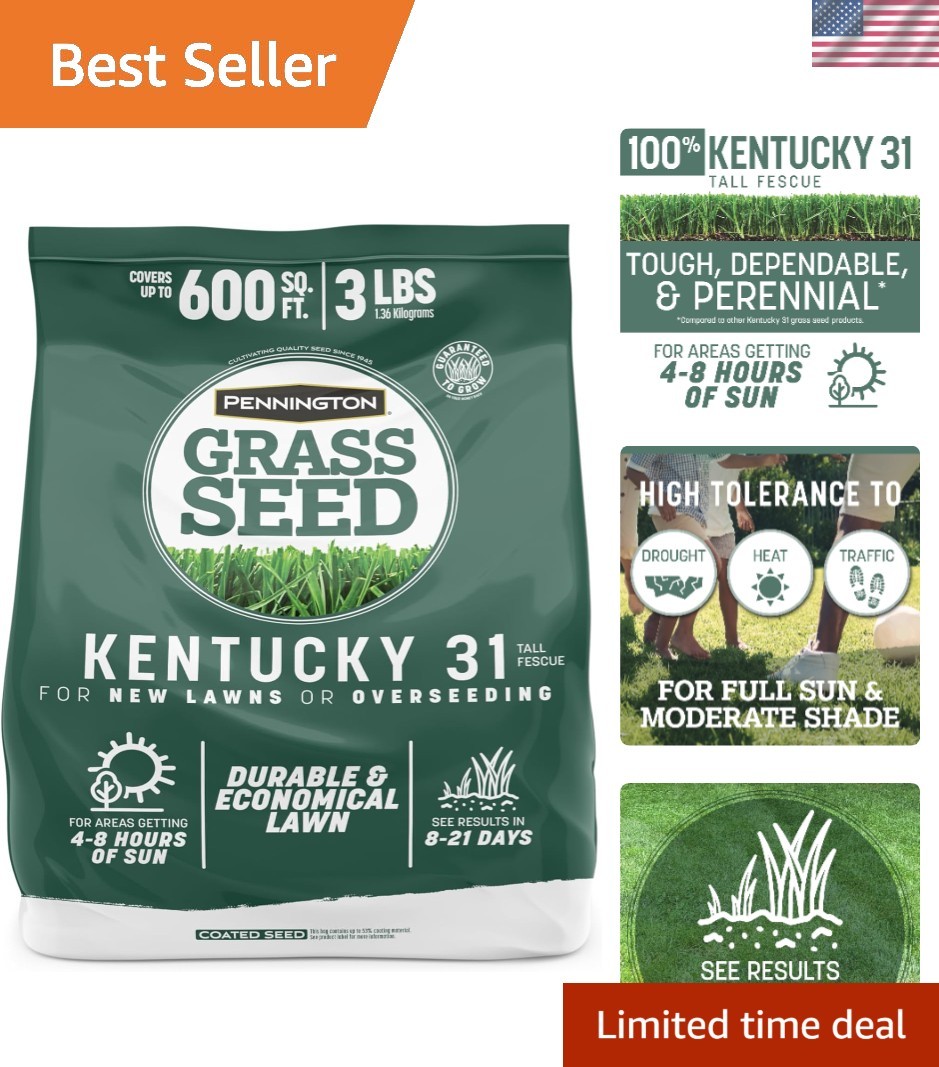 3 LB Pennington Kentucky 31 Grass Seed – Fast-Growing, Drought-Resistant Turf