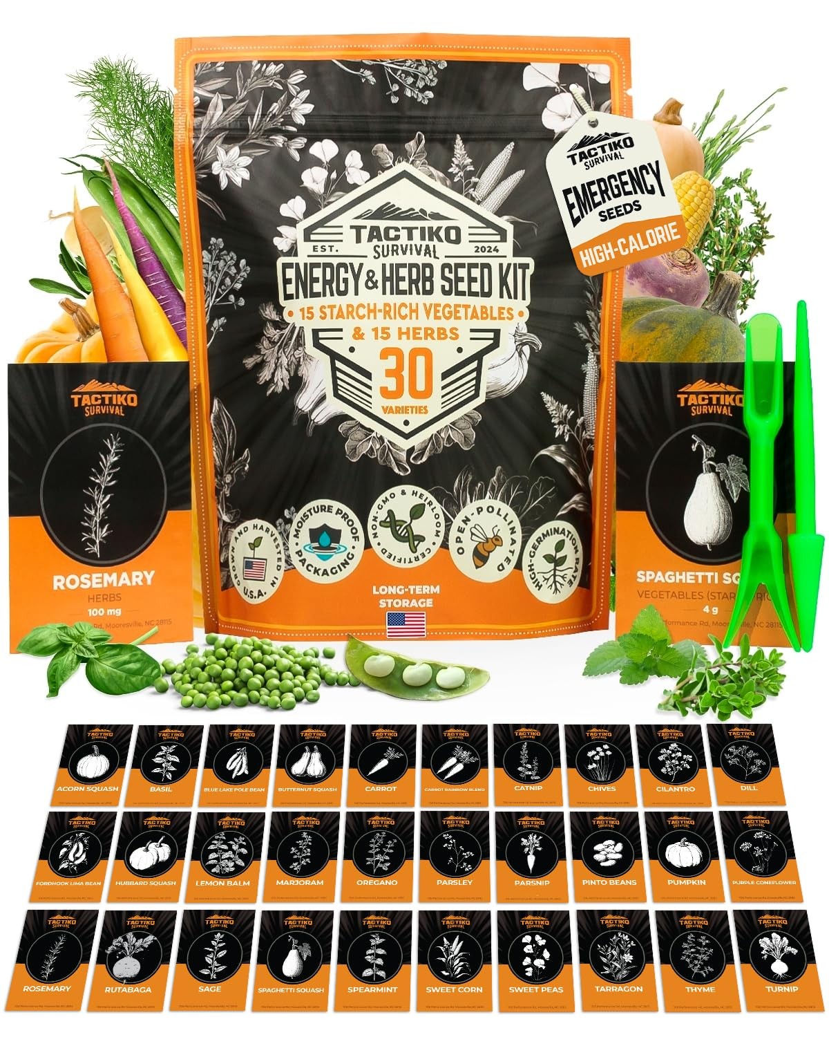 30 Calorie-Dense Veggies & Popular Herbs – Ultimate Energy Seed Kit – USA-Gro…