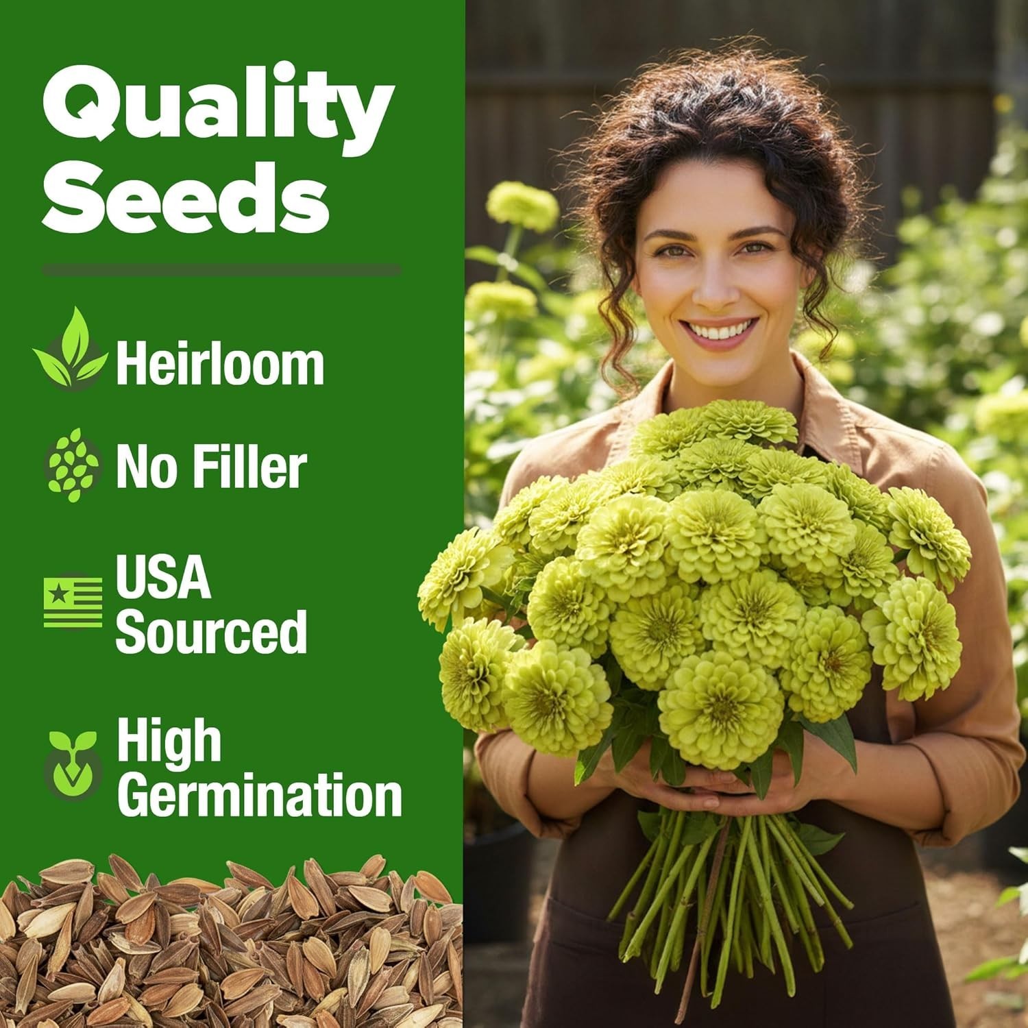GMO-Free Envy Zinnia Seeds 1g: Attracts Pollinators with Unique Green Flowers