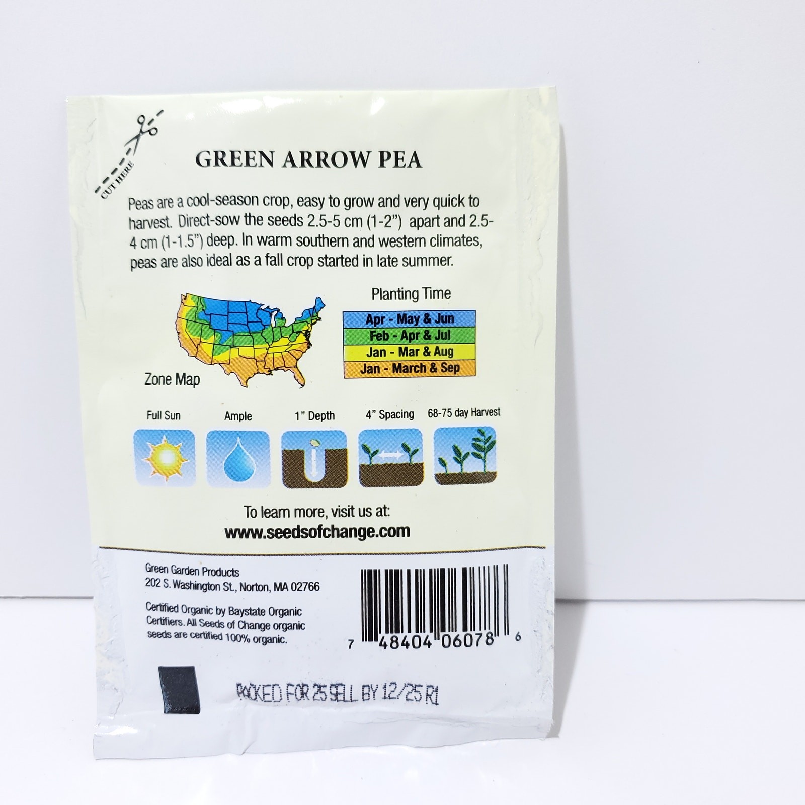Seeds of Change Organic (2025) – 1pk 8g Green Arrow Pea Garden Seed