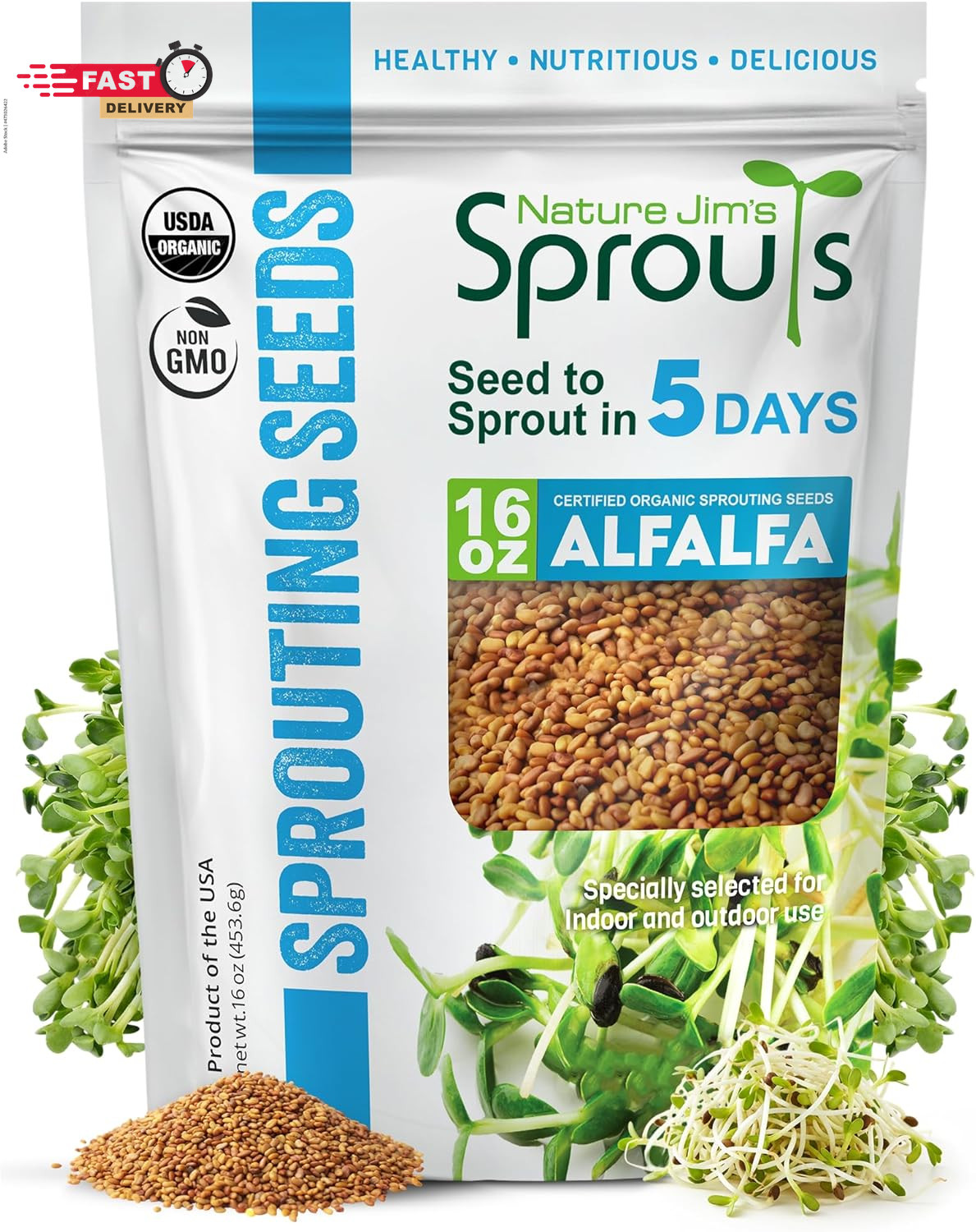Nature Jims Sprouts Alfalfa Seeds – Non-Gmo Organic Sprout for Growing & Plantin
