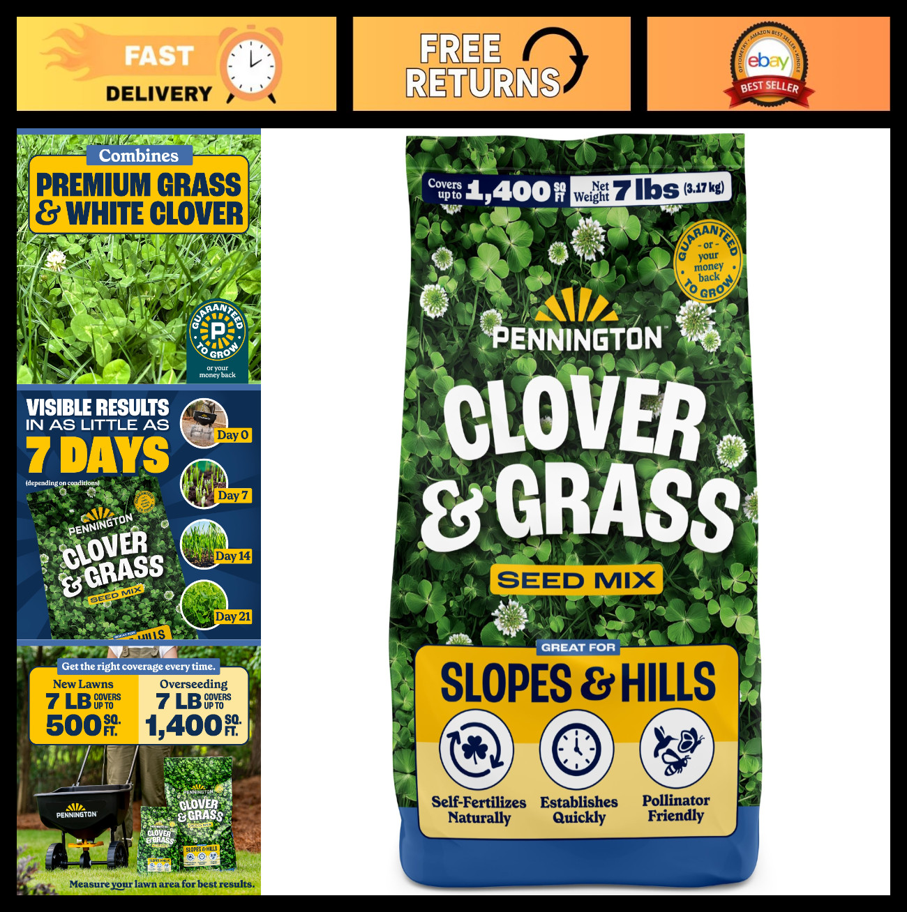 Clover & Grass Seed Mix for Lush Lawn, 7 LB – Premium Clover Seeds for Greenery