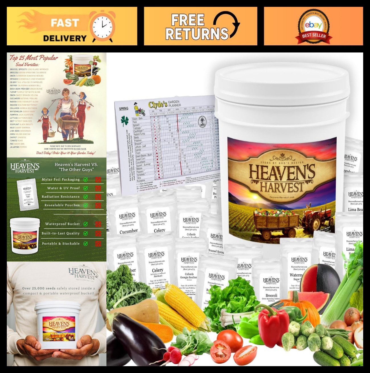 10-Year Survival Heirloom Vegetable Seed Bank Kit | 25,000+ Seeds | Non-GMO, Fre