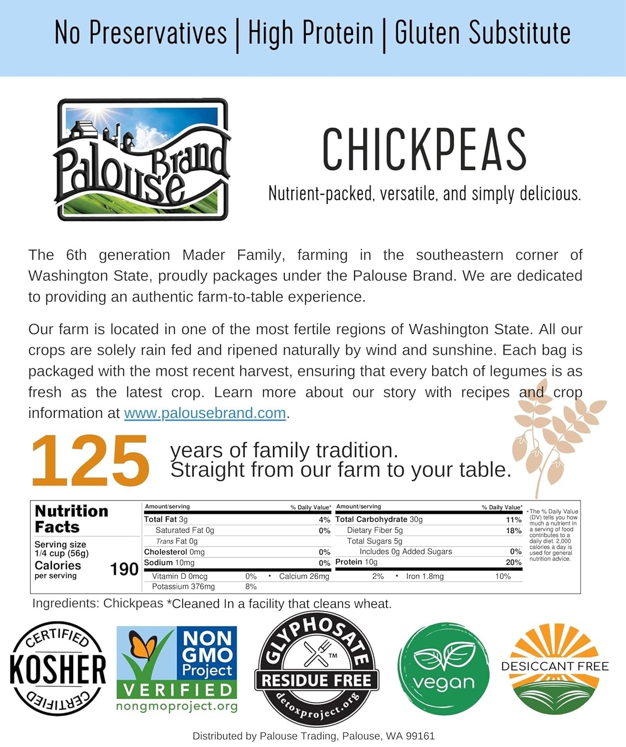 Glyphosate Residue Free Certified Organic Chickpeas Garbanzo Beans Non GMO