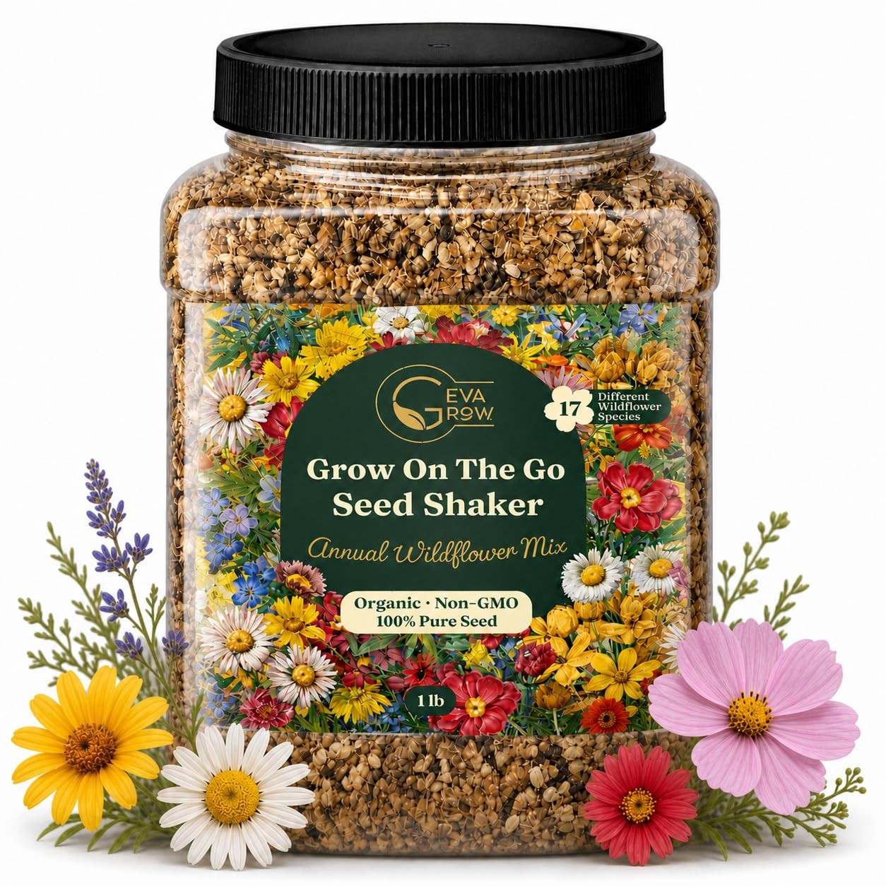 Annual Wildflower Seed Mix 17 Varieties for Pots & Gardens 1 lb Tub