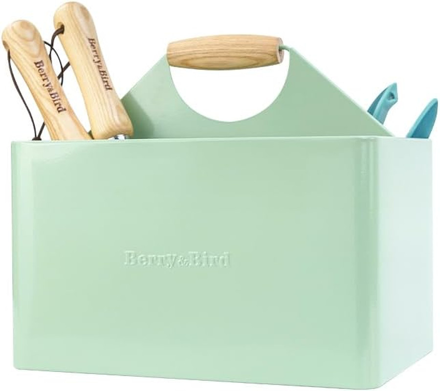 Garden Tool Organizer, Metal Garden Caddy with 4 Compartments and Wooden Handle,