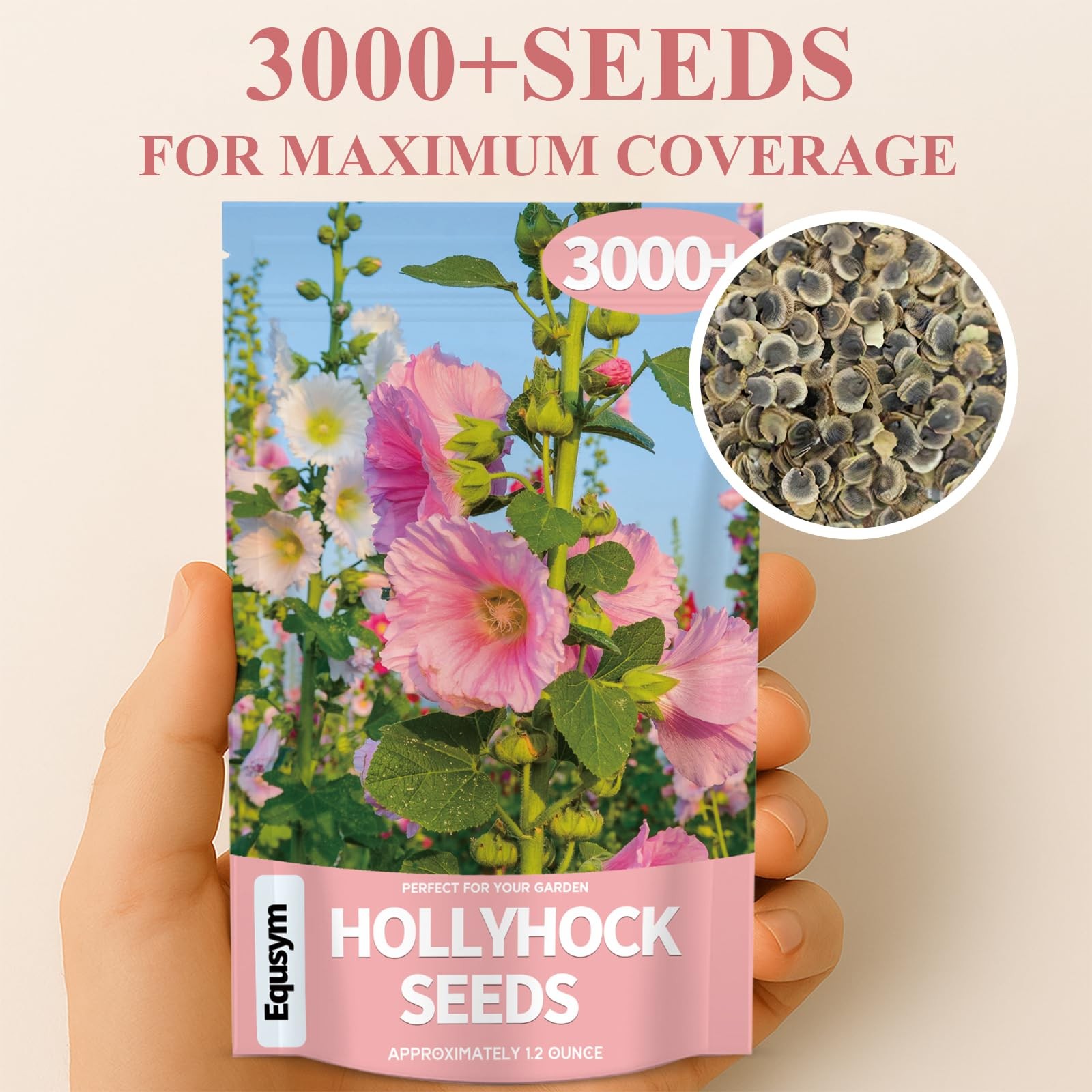 Hollyhock Seeds 3000+ Bulk Pack – Mixed-Color Perennial Blooms, Attracts Poll…