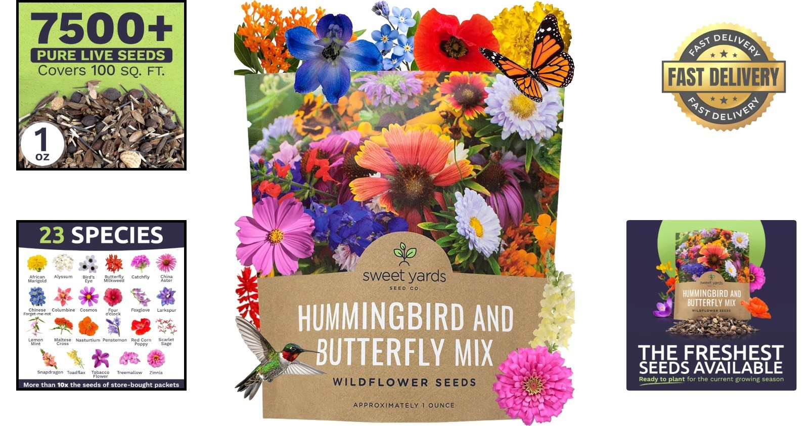 Attract Butterflies & Hummingbirds: 7,500 Heirloom Wildflower Seeds in 1 Ounce