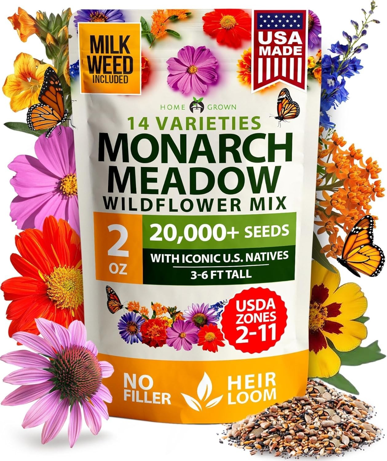 Monarch Butterfly Seeds 2oz – 20000+ Heirloom Milkweed for Pollinator Gardens