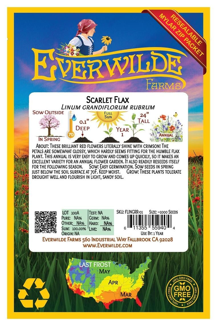 1000 Scarlet Flax Wildflower Seeds – Everwilde Farms Mylar Seed Packet