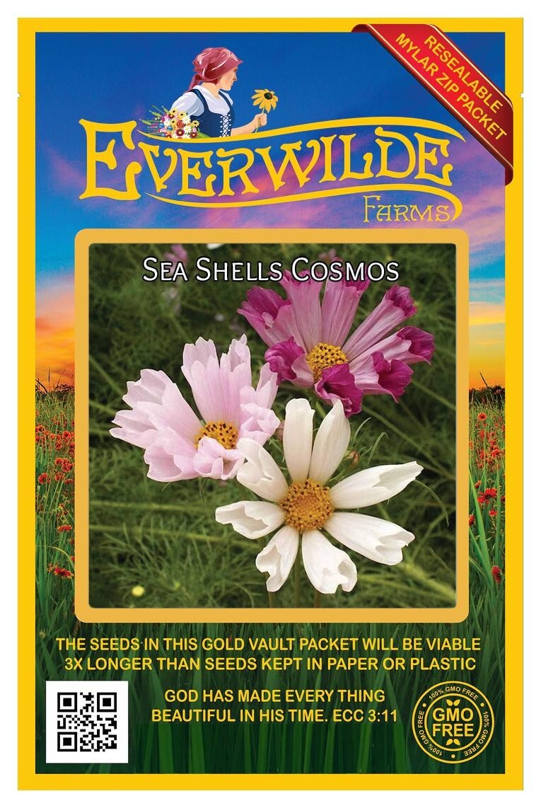 500 Sea Shells Cosmos Wildflower Seeds – Everwilde Farms Mylar Seed Packet