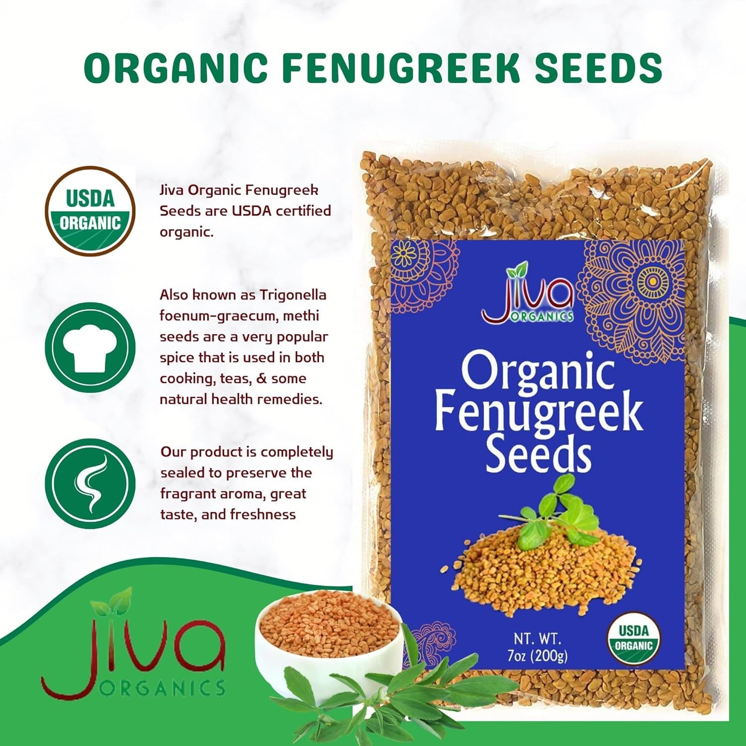 7 Ounce Organic Fenugreek Seeds – All Natural, , & Culinary Essential