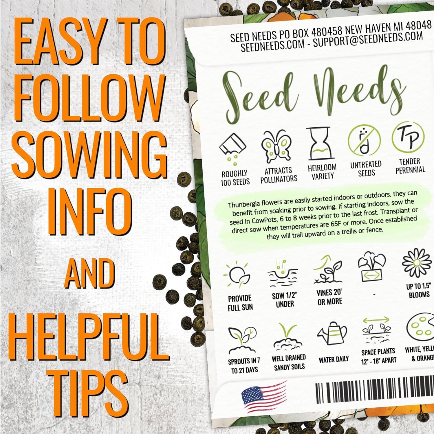 Black-Eyed Susan Vine Seeds for Planting Thunbergia Climbers – Heirloom & Ope…