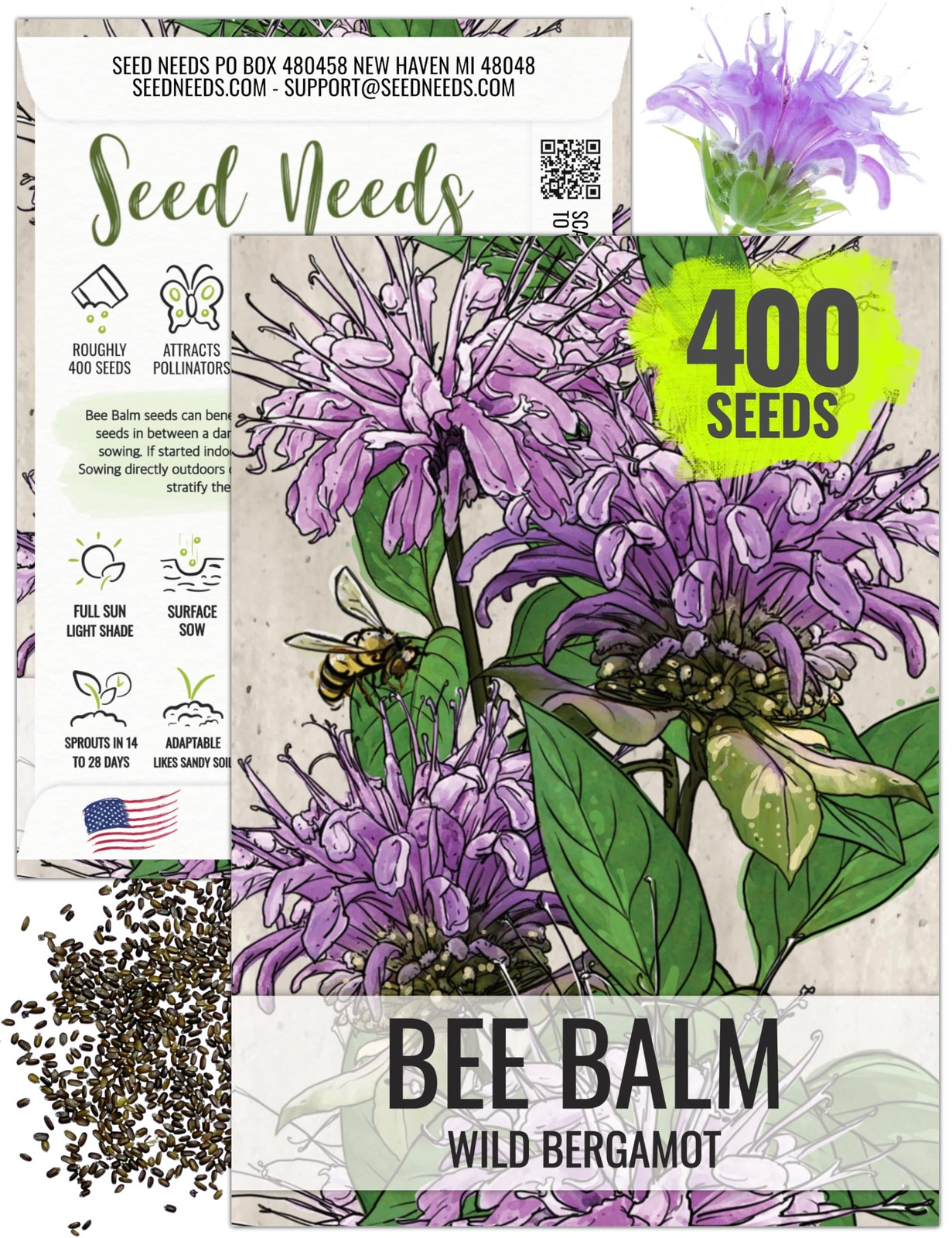 Bee Balm Seeds for Planting Wild Bergamot – Heirloom & Open Pollinated Perenn…