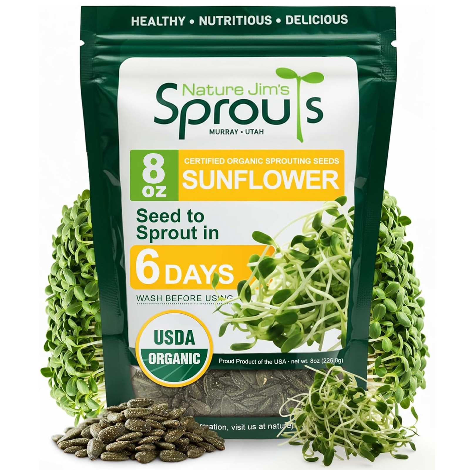 Nature Jims Organic Sunflower Seeds for Sprouting – Non-GMO, Premium Sunflowe…