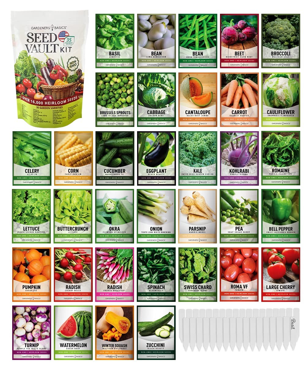 Gardeners Basics Survival Vegetable Seeds Garden Kit Over 160 Seeds Non GMO and