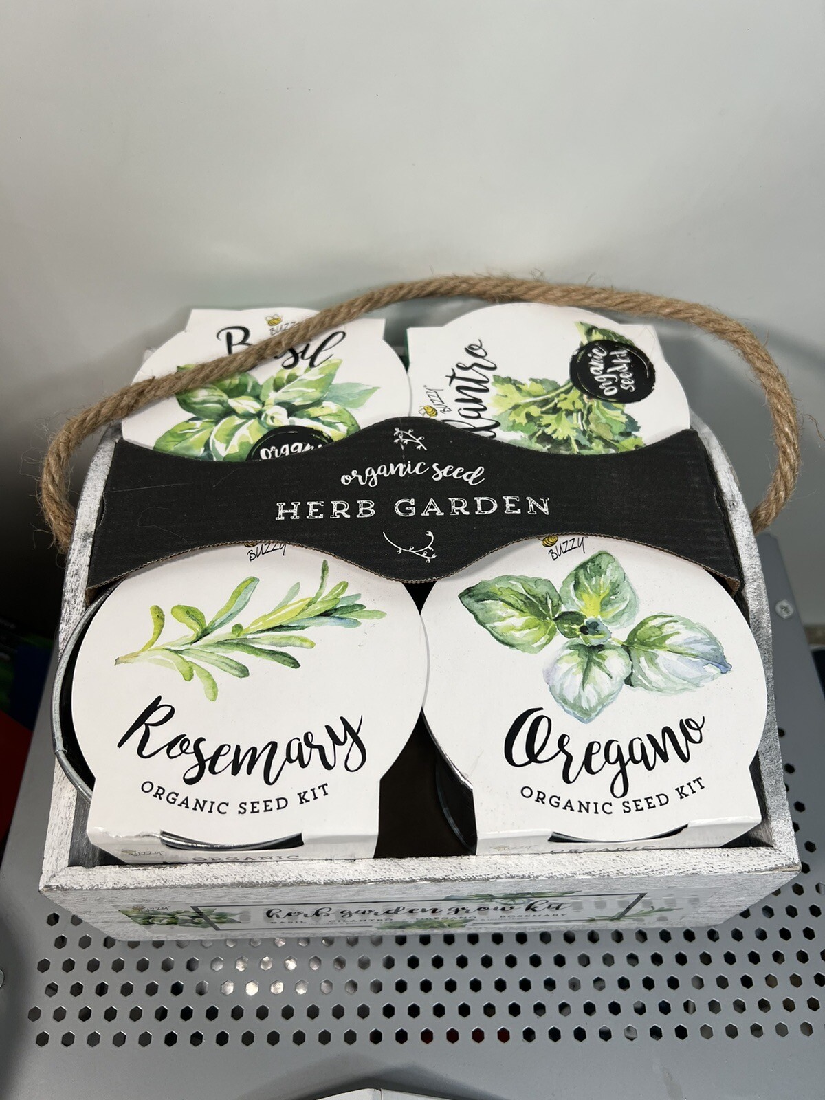 Buzzy Organic Herb Garden countertop Grow Kit – Wooden Crate – Great Gift Idea