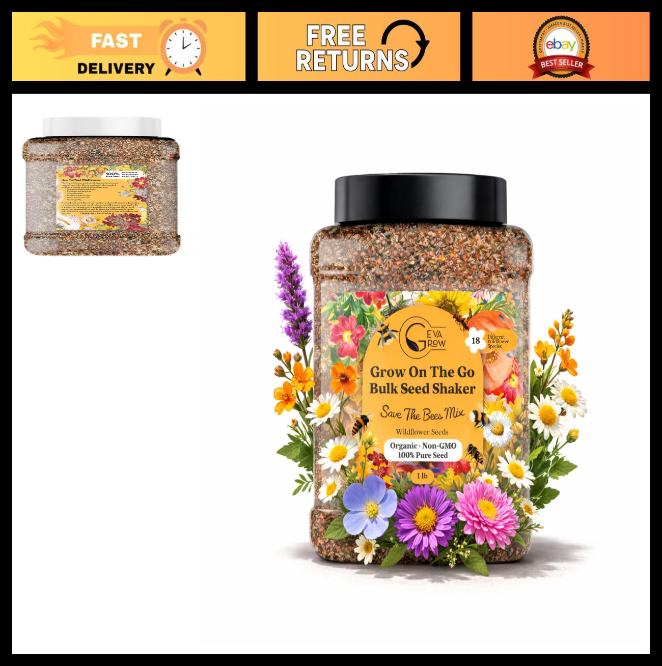 Wildflower Seed Mix 1LB – Save the Bees, 300,000+ Pollinator Flower Seeds for Ga